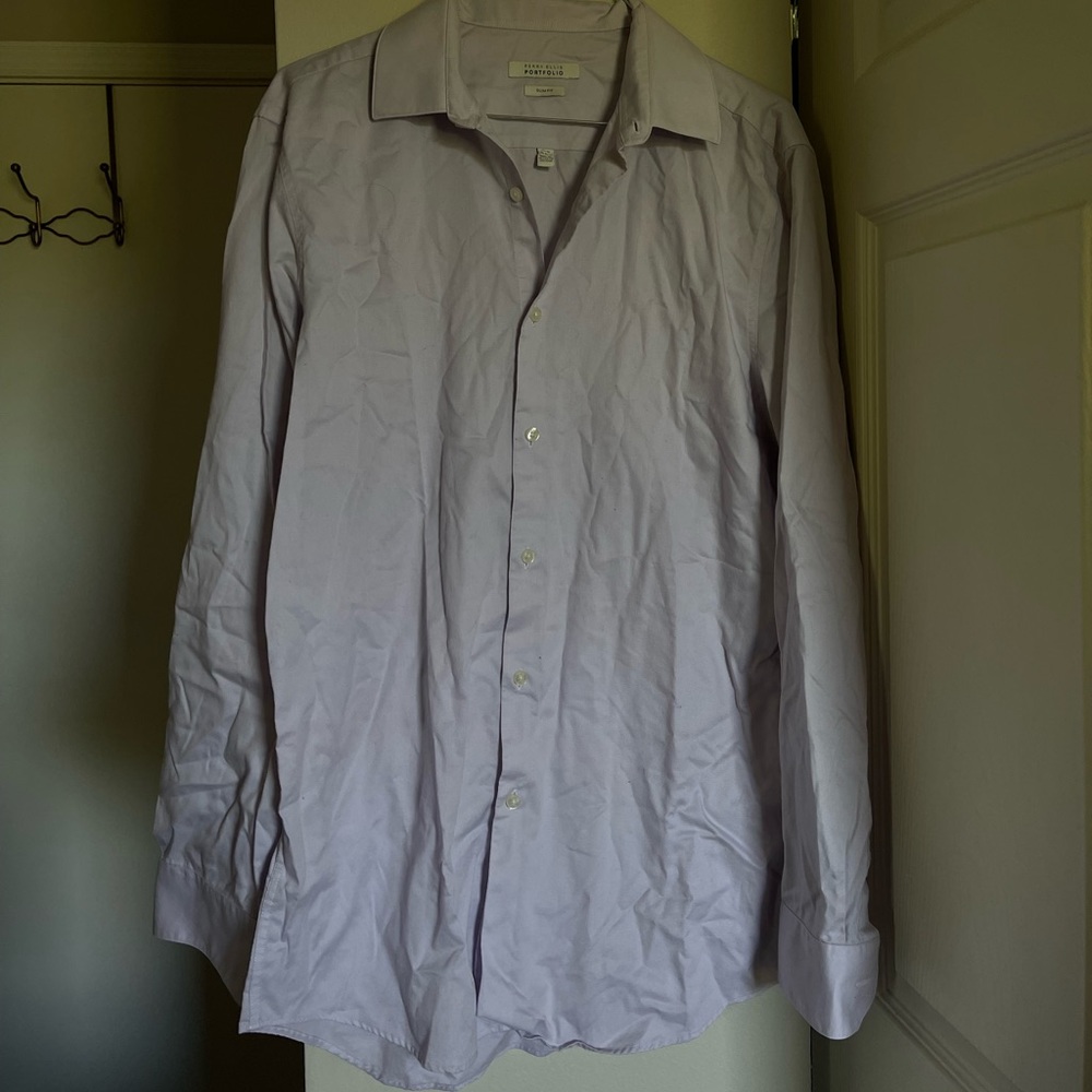 Perry Ellis Lavender Light Purple Button Down Long Sleeve Shirt Size Medium